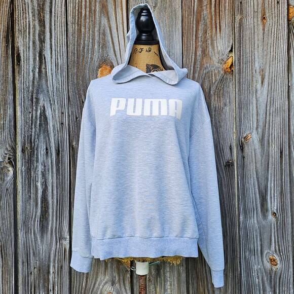 Puma Tops - Gray Hoodie Puma Size M Boxy Cut Hooded Logo Sweatshirt Med